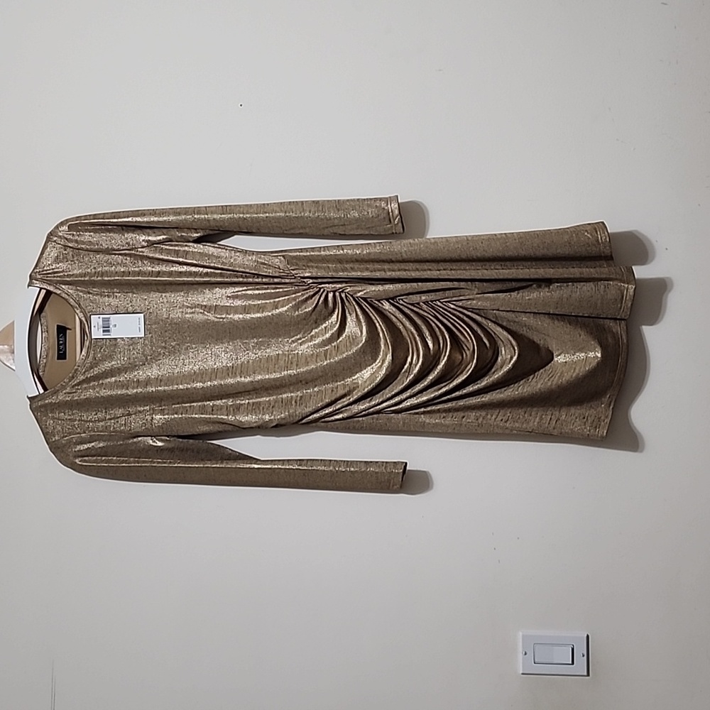 Ralph Lauren Gold Foil Print Midi Dress